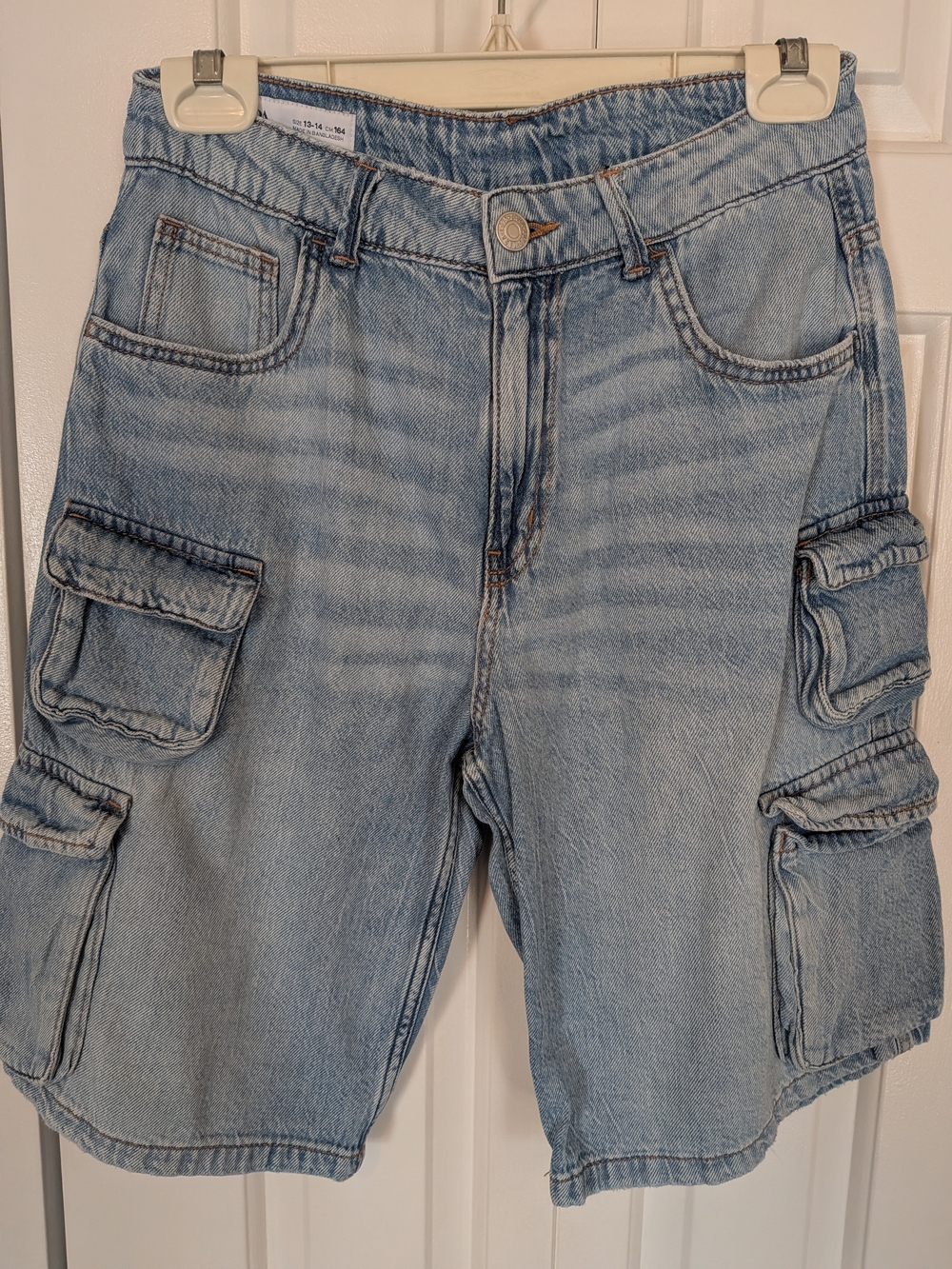 Zara Boy's Light Wash Denim Cargo Shorts